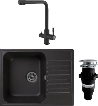 Комплект Мойка кухонная GranFest Quarz Z13 черный + Смеситель ESKO K24 B черный + Измельчитель Bone Crusher BC 810-SL Slim Line