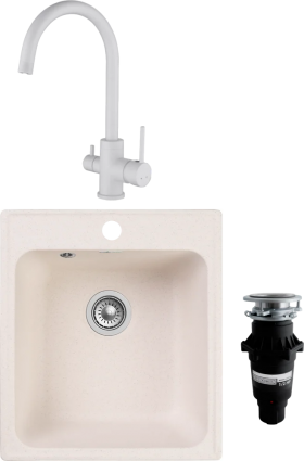 Комплект Мойка кухонная GranFest Quarz Z17 белый + Смеситель Kaiser Merkur 26744-4 белый + Измельчитель Bone Crusher BC 810-SL Slim Line