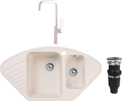 Комплект Мойка кухонная GranFest Quarz Z 14 белая + Смеситель IDDIS Slide SLIWT00i05 белый + Измельчитель Bone Crusher BC 610-AS