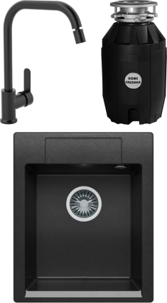 Комплект Мойка кухонная Polygran Argo 420 черная + Смеситель MEGA City MG- ZRV104-B черный + Измельчитель Bone Crusher BC 810-AS