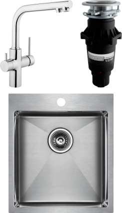 Комплект Мойка кухонная Paulmark Neckar PM804551-BS брашированная нержавеющая сталь + Смеситель VitrA Split A42144EXP + Измельчитель Bone Crusher BC 810-SL Slim Line
