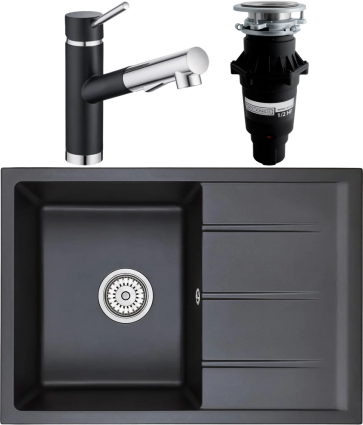 Комплект Мойка кухонная Emar Quartz + Смеситель 3012.12 Оникс + Измельчитель Bone Crusher BC 810-SL Slim Line