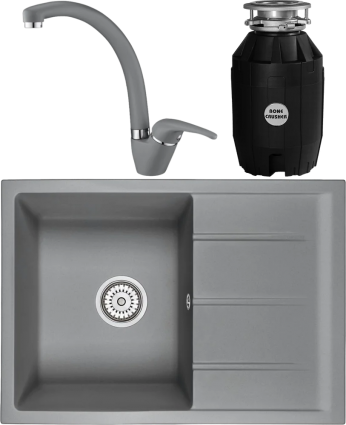 Комплект Мойка кухонная Emar Quartz + Смеситель 3013.9 Алмаз + Измельчитель Bone Crusher BC 810-AS