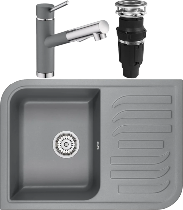 Комплект Мойка кухонная Emar Quartz + Смеситель 3012.9 Алмаз + Измельчитель Bone Crusher BC 610-AS