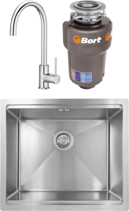Комплект Мойка кухонная Kaiser + Смеситель Roca Etna 5A7B09C00 хром + Измельчитель Bort Titan Max Power FullControl