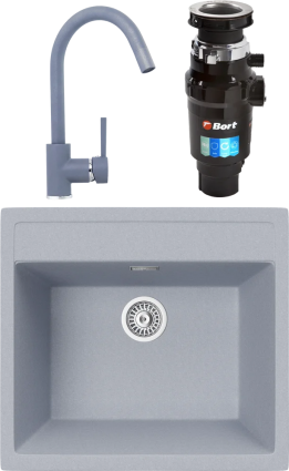 Комплект Мойка кухонная TopZero Georgia 560.510-49 Titan + Смеситель Romeo titan 49 + Измельчитель Bort Master Eco