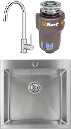 Комплект Мойка кухонная Kaiser + Смеситель Roca Etna 5A7B09C00 хром + Измельчитель Bort Titan Max Power