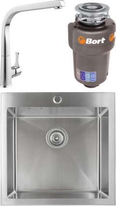 Комплект Мойка кухонная Kaiser + Смеситель MEGA Mega + Измельчитель Bort Titan 5000
