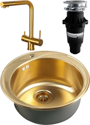 Комплект Мойка кухонная Zorg Inox Pvd SZR-510/205 Bronze + Смеситель SZR-7039 BRONZE бронза + Измельчитель Bone Crusher BC 810-SL Slim Line