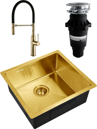Комплект Мойка кухонная Zorg Inox PVD Inox Pvd SZR-4844 bronze + Смеситель Steel Hummer SH 2022 BRONZE бронза + Измельчитель Bone Crusher BC 810-SL Slim Line