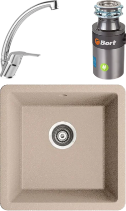 Комплект Мойка кухонная Iddis Tanto + Смеситель MEGA Mega MG-BMK016 хром + Измельчитель Bort Titan 4000 Control