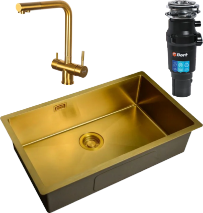 Комплект Мойка кухонная Zorg Light + Смеситель Inox SZR-7039 BRONZE бронза + Измельчитель Bort Titan 7000