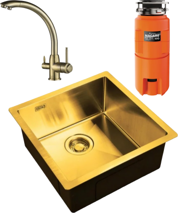 Комплект Мойка кухонная Zorg Light + Смеситель Steel Hummer SH 699 BRONZE бронза + Измельчитель Omoikiri Nagare slim 500