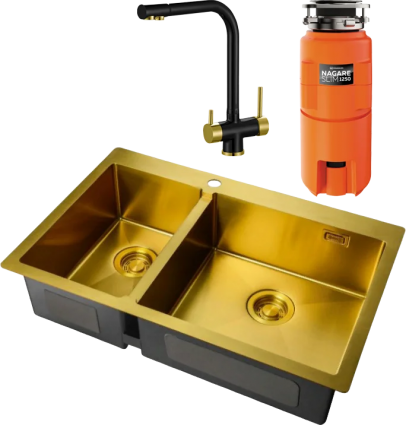Комплект Мойка кухонная Zorg Light + Смеситель Sanitary ZR 348 YF BLACK BRONZE + Измельчитель Omoikiri Nagare slim 1250