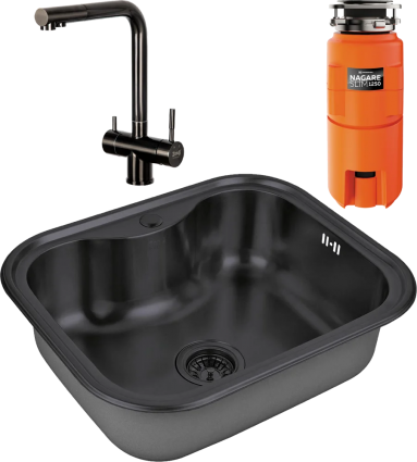 Комплект Мойка кухонная Zorg Inox PVD SZR 5848 GRAFIT графит + Смеситель Inox SZR-7039 GRAFIT графит + Измельчитель Omoikiri Nagare slim 1250