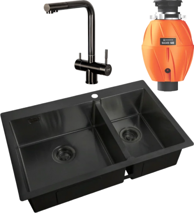 Комплект Мойка кухонная Zorg Light + Смеситель Inox SZR-7039 GRAFIT графит + Измельчитель Omoikiri Nagare 500