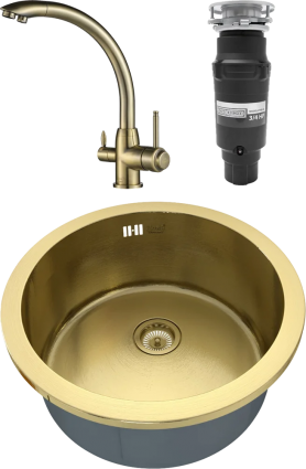 Комплект Мойка кухонная Zorg Inox PVD Inox Pvd SZR-500-BRONZE + Смеситель Steel Hummer SH 699 BRONZE бронза + Измельчитель Bone Crusher BC 910-SL-Slim Line