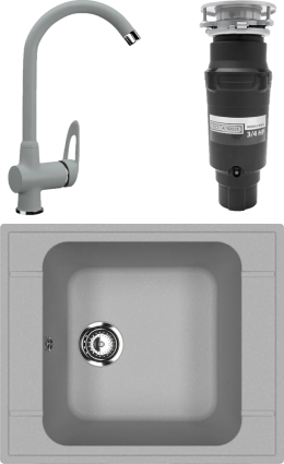 Комплект Мойка кухонная Ulgran U-604 -342 графит + Смеситель U-006 -342 графитовый + Измельчитель Bone Crusher BC 910-SL-Slim Line