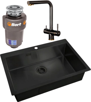 Комплект Мойка кухонная Zorg Light + Смеситель Inox SZR-7039 BR/GRAFIT бронза графит + Измельчитель Bort Titan Max Power FullControl