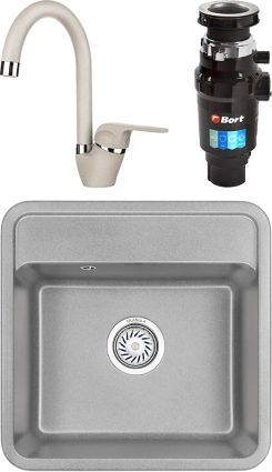 Комплект Мойка кухонная Granula Standart + Смеситель GR-1024 базальт + Измельчитель Bort Master Eco