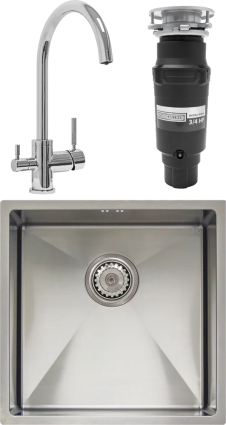 Комплект Мойка кухонная Seaman Eco Marino SME-440 хром + Смеситель Barcelone SSL-5385 water polish + Измельчитель Bone Crusher BC 910-SL-Slim Line