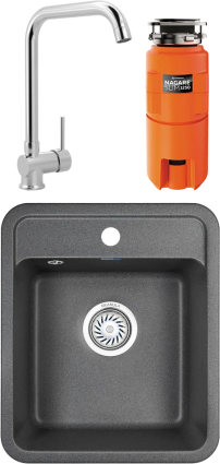 Комплект Мойка кухонная Granula Standart ST-4202 графит + Смеситель MEGA Didim MG-CM107 хром + Измельчитель Omoikiri Nagare slim 1250