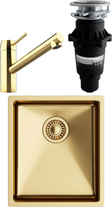 Комплект Мойка кухонная TopZero TNL ColorX 340 GOLD золотая + Смеситель Matto золото + Измельчитель Bone Crusher BC 810-SL Slim Line