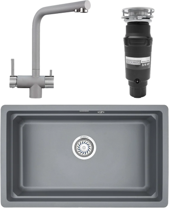 Комплект Мойка кухонная Granula Kitchen Space + Смеситель GR-2305 алюминиум + Измельчитель Bone Crusher BC 910-SL-Slim Line