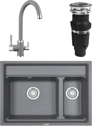Комплект Мойка кухонная Granula Kitchen Space + Смеситель GR-2168 алюминиум + Измельчитель Bone Crusher BC 610-AS