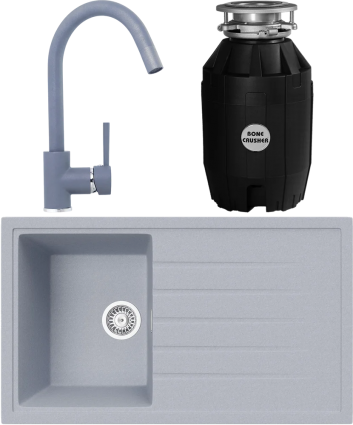 Комплект Мойка кухонная TopZero TopGran Claudia 860.500-49 titan 49 + Смеситель Romeo titan 49 + Измельчитель Bone Crusher BC 810-AS