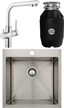Комплект Мойка кухонная Seaman Eco Marino SMB-5151S + Смеситель VitrA Split A42144EXP + Измельчитель Bone Crusher BC 810-AS