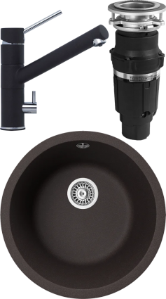 Комплект Мойка кухонная TopZero Kelly 460-93 Chocolate + Смеситель Leonardo chocolate 93 + Измельчитель Bone Crusher BC 610-AS