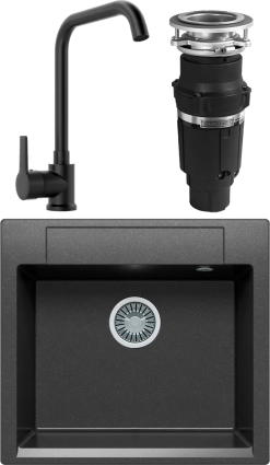 Комплект Мойка кухонная Polygran Argo 560 черная + Смеситель MEGA Ege MG-PL10-B черный + Измельчитель Bone Crusher BC 610-AS