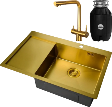 Комплект Мойка кухонная Zorg Light + Смеситель Inox SZR-7039 BRONZE бронза + Измельчитель Bone Crusher BC 810-AS