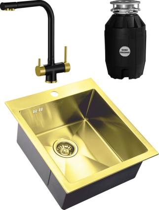 Комплект Мойка кухонная Zorg Inox PVD Inox Pvd SZR-4551 bronze + Смеситель Sanitary ZR 348 YF BLACK BRONZE + Измельчитель Bone Crusher BC 810-AS