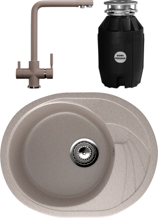 Комплект Мойка кухонная Ulgran U-403 -302 песочная + Смеситель U-016 -302 песочный + Измельчитель Bone Crusher BC 810-AS