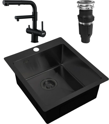 Комплект Мойка кухонная Zorg Light + Смеситель Sanitary SZR-3216 Grafit графит + Измельчитель Bone Crusher BC 610-AS