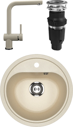 Комплект Мойка кухонная Ulgran U-700 -328 бежевая + Смеситель U-022 бежевый + Измельчитель Bone Crusher BC 610-AS