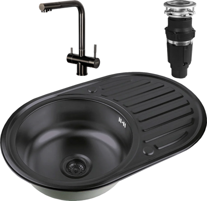Комплект Мойка кухонная Zorg Inox PVD SZR 7750  GRAFIT графит + Смеситель Inox SZR-7039 GRAFIT графит + Измельчитель Bone Crusher BC 610-AS