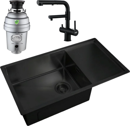 Комплект Мойка кухонная Zorg Light + Смеситель Sanitary SZR-3216 Grafit графит + Измельчитель Inox D