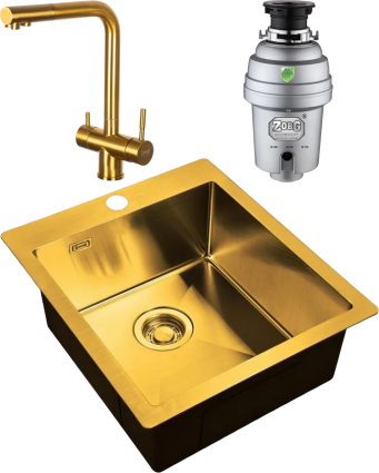 Комплект Мойка кухонная Zorg Light + Смеситель Inox SZR-7039 BRONZE бронза + Измельчитель Inox D