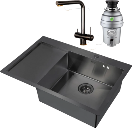 Комплект Мойка кухонная Zorg Inox PVD 7851 R grafit + Смеситель Inox SZR-7039 BR/GRAFIT бронза графит + Измельчитель Inox D