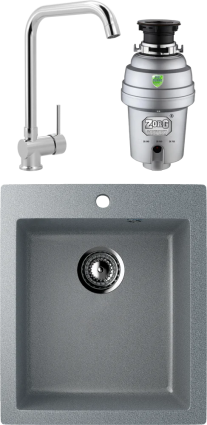 Комплект Мойка кухонная Ulgran U-404 -309 темно-серая + Смеситель MEGA Didim MG-CM107 хром + Измельчитель Zorg Inox D