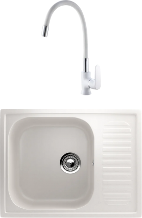 Комплект Мойка кухонная Ulgran U-202 -331 белая + Смеситель РМС SL123W SL123W-016F-1 белый, хром