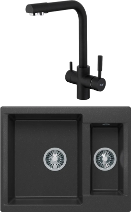 Комплект Мойка кухонная Polygran Brig 620 черная + Смеситель Frap H52 F4352-7 черный