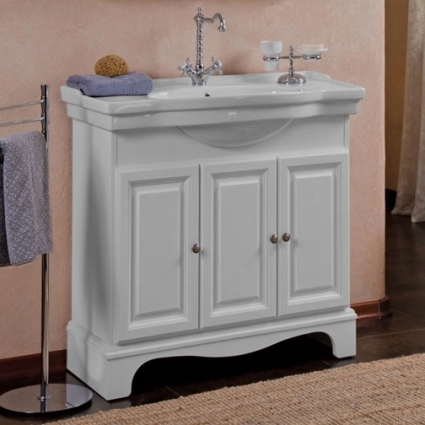 Тумба с раковиной La Beaute Classic Michel 90 белый матовый, фурнитура серебро