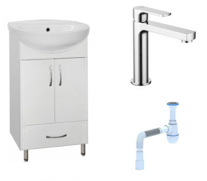 Комплект: Тумба с раковиной Style Line Эко Стандарт №9/1Б 50 + Смеситель Lemark plus Grace LM1537C + Сифон АниПласт