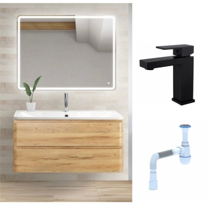 Комплект: Мебель для ванной BelBagno Albano 80 rovere rustico + Смеситель для раковины Haiba HB10803-7 + Сифон АниПласт