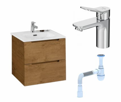 Комплект: Тумба с раковиной BelBagno Etna 39 50 rovere nature + Смеситель Am.Pm X-Joy F85A02100 хром + Сифон АниПласт