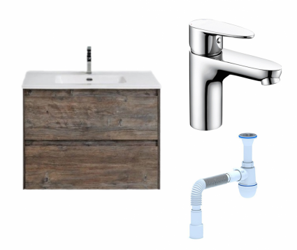 Комплект: Тумба с раковиной BelBagno Kraft 39 60 pino pasadena + Смеситель Wasserkraft Leine 3503 хром + Сифон АниПласт